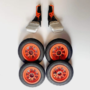 Kit de conversion complet avec freins pour patins skike avec roues de Ø 200 mm vers roues de Ø 150 mm. Couleur Orange.