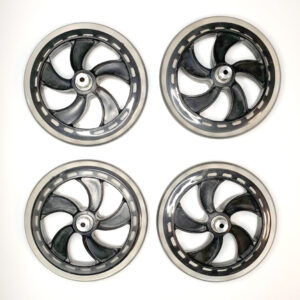 Lot de 4 roues de vitesse en PU Ø 160 mm <strong>SANS système anti-recul</strong> pour châssis 43